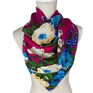 Club Echo Vintage Gorgeous Vivid Magenta Floral Silk Scarve